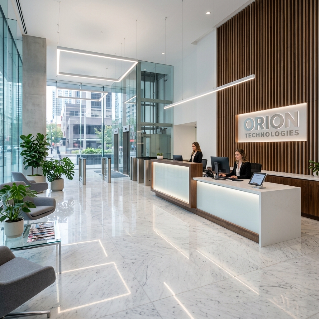 Clean corporate lobby entrance